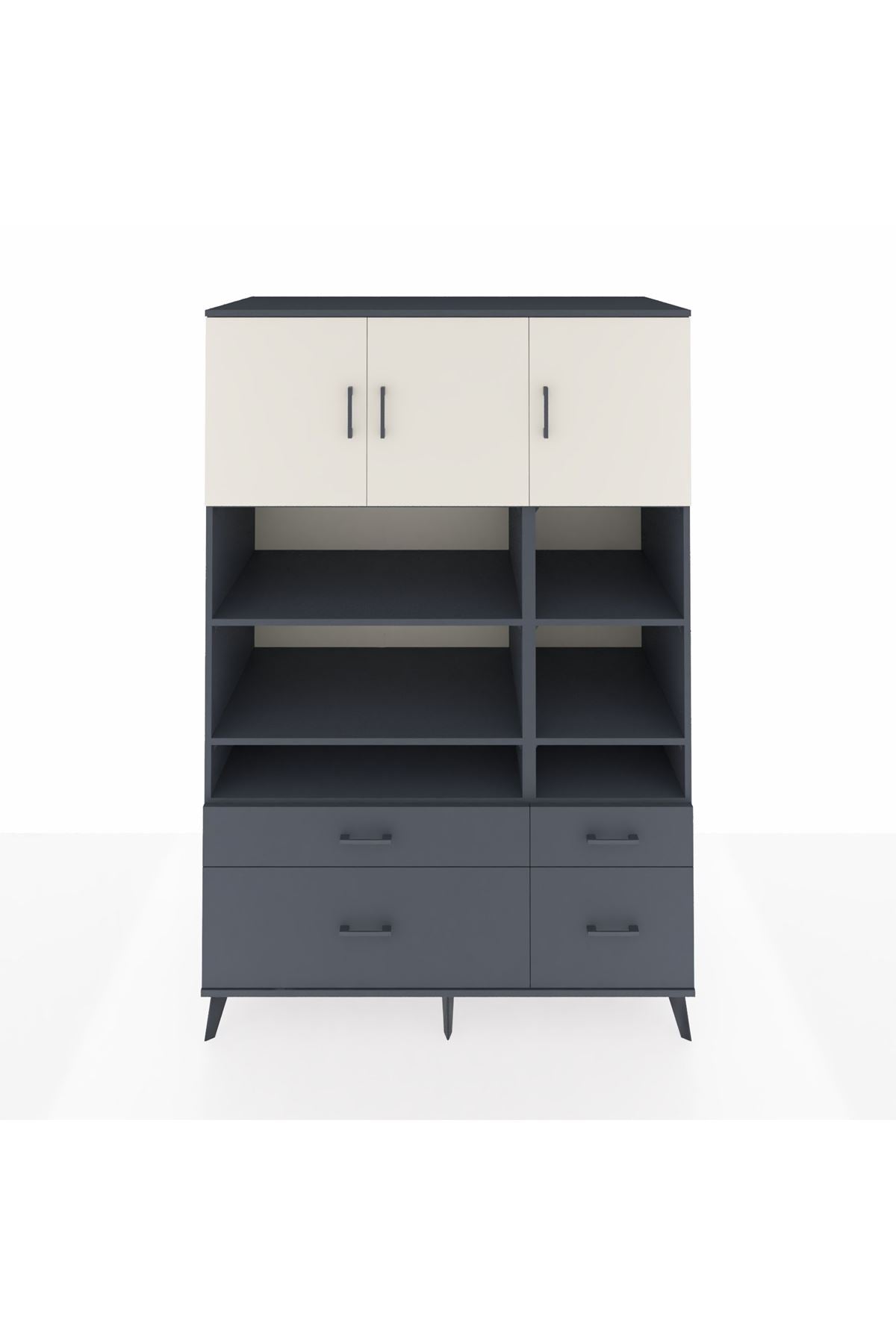 Kronos Dolap 10 Raflı 4 Çekmeceli 3 Kapaklı 132x59x195 Antrasit-Aytaşı/Antrasit