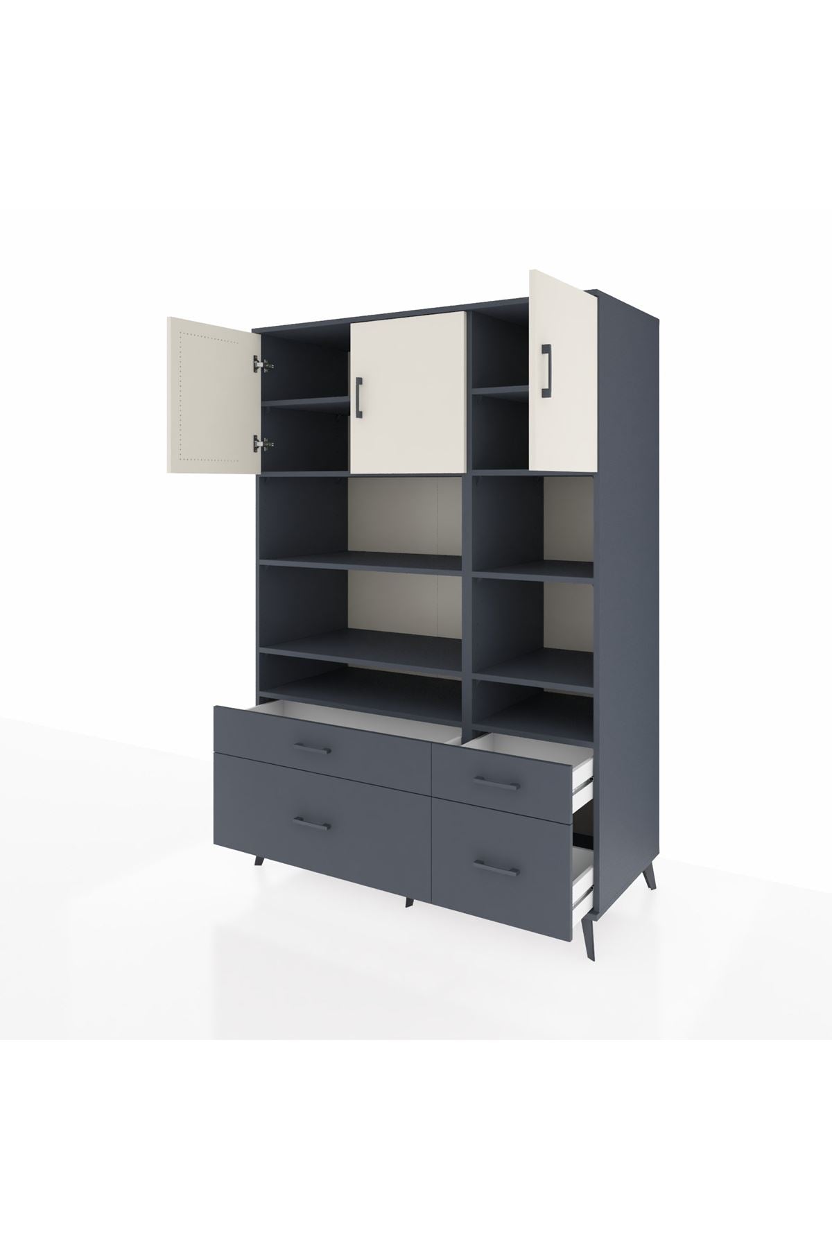 Kronos Dolap 10 Raflı 4 Çekmeceli 3 Kapaklı 132x59x195 Antrasit-Aytaşı/Antrasit