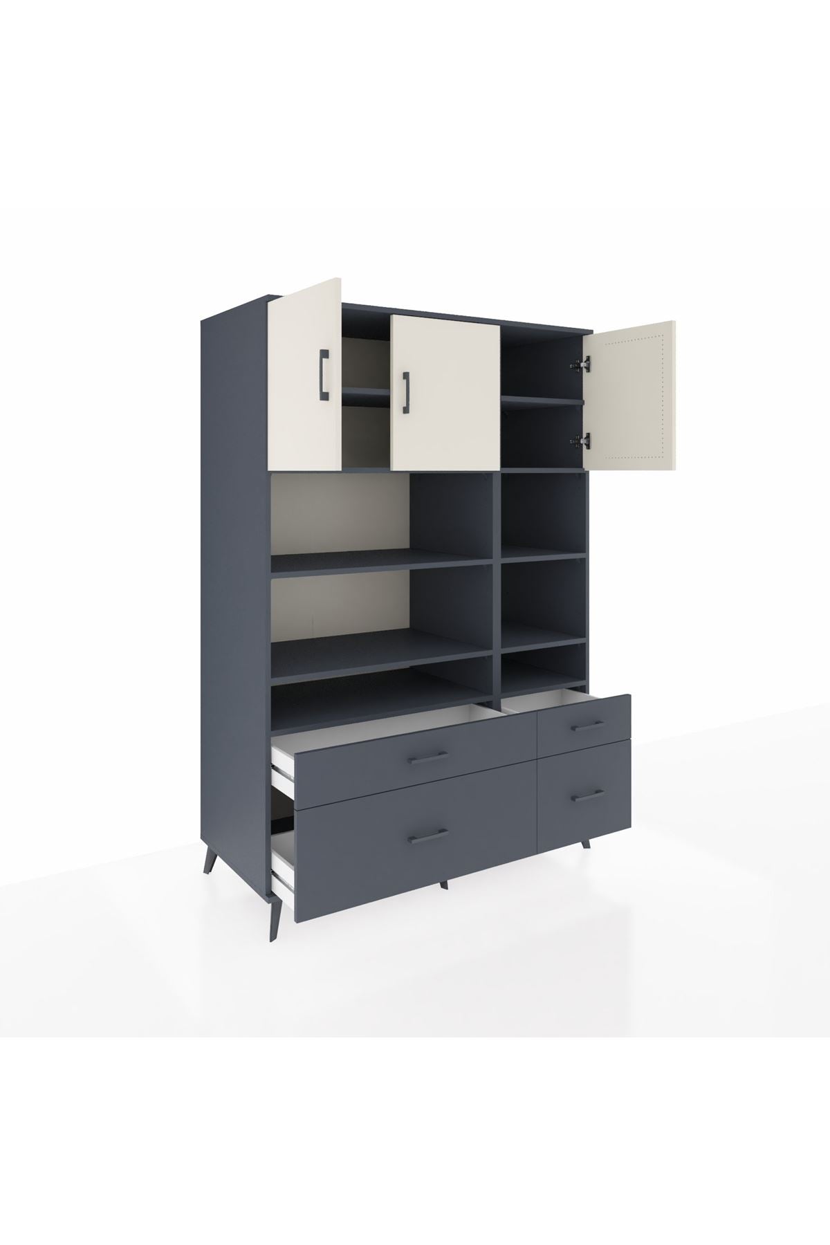 Kronos Dolap 10 Raflı 4 Çekmeceli 3 Kapaklı 132x59x195 Antrasit-Aytaşı/Antrasit
