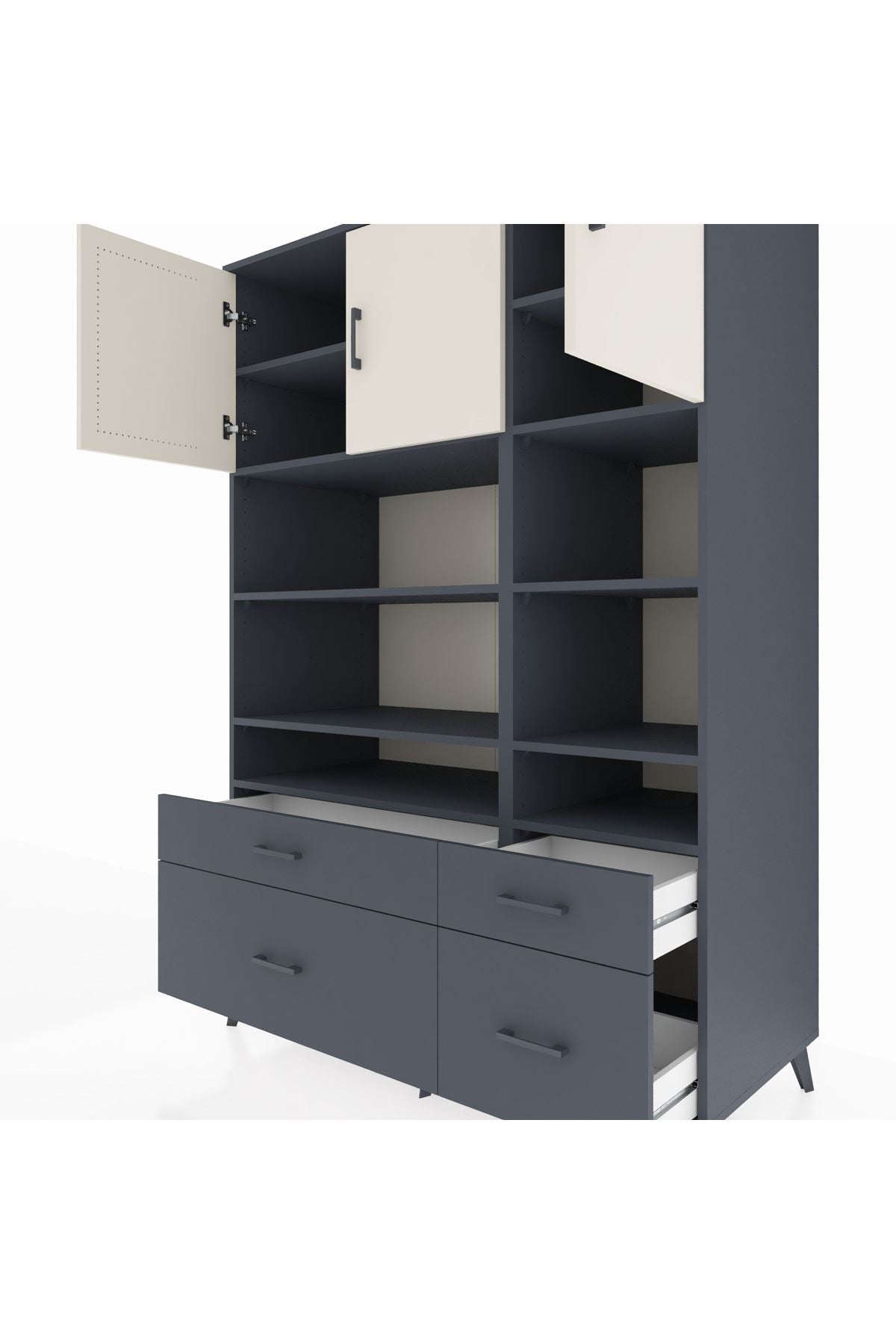 Kronos Dolap 10 Raflı 4 Çekmeceli 3 Kapaklı 132x59x195 Antrasit-Aytaşı/Antrasit