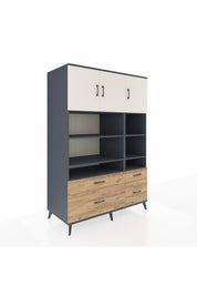 Kronos Dolap 10 Raflı 4 Çekmeceli 3 Kapaklı 132x59x195 Antrasit-Aytaşı/Çam