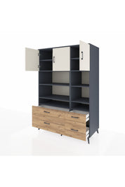 Kronos Dolap 10 Raflı 4 Çekmeceli 3 Kapaklı 132x59x195 Antrasit-Aytaşı/Çam