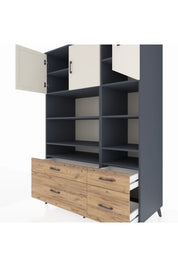 Kronos Dolap 10 Raflı 4 Çekmeceli 3 Kapaklı 132x59x195 Antrasit-Aytaşı/Çam