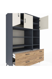 Kronos Dolap 10 Raflı 4 Çekmeceli 3 Kapaklı 132x59x195 Antrasit-Aytaşı/Çam