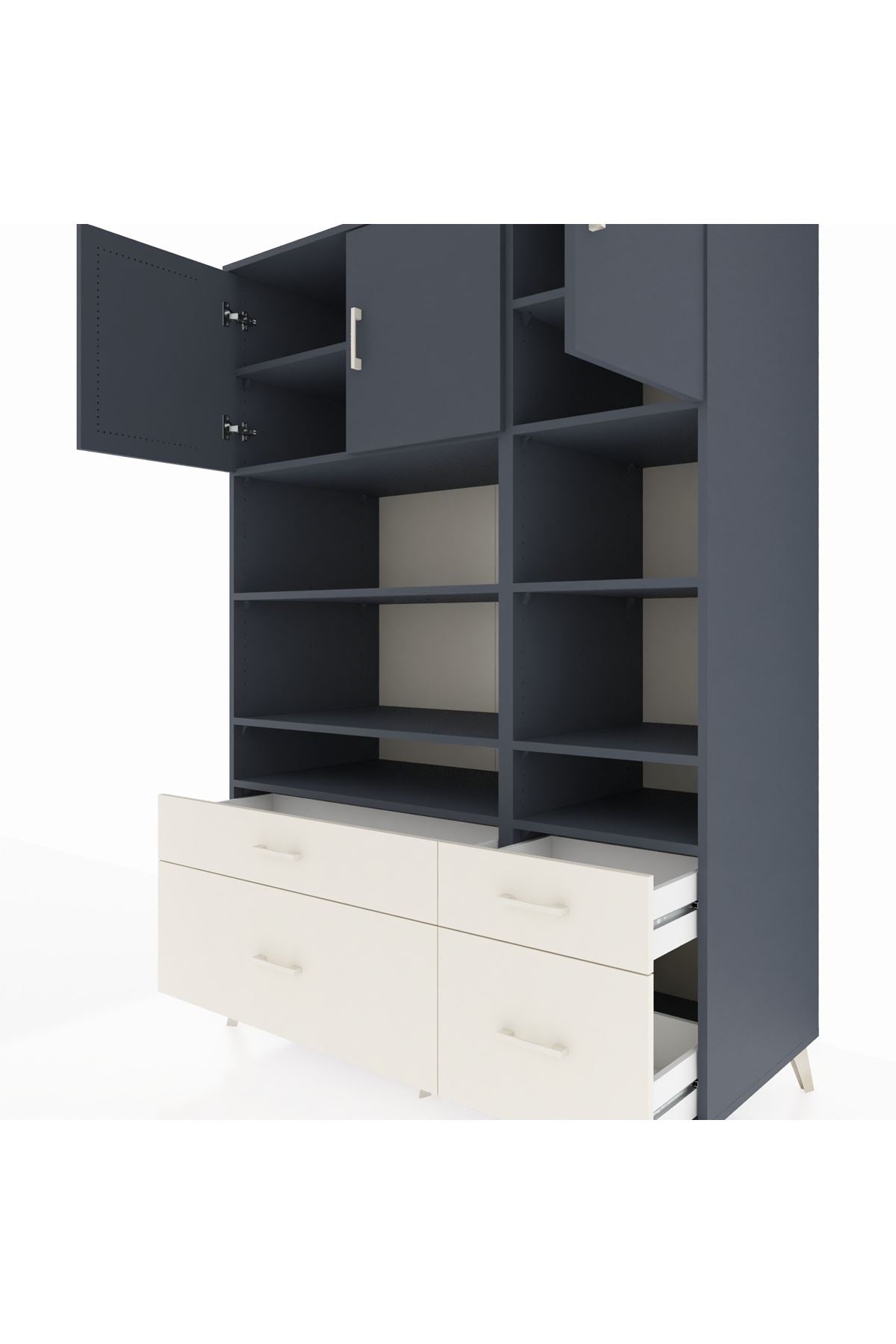 Kronos Dolap 10 Raflı 4 Çekmeceli 3 Kapaklı 132x59x195 Antrasit-Antrasit/Aytaşı