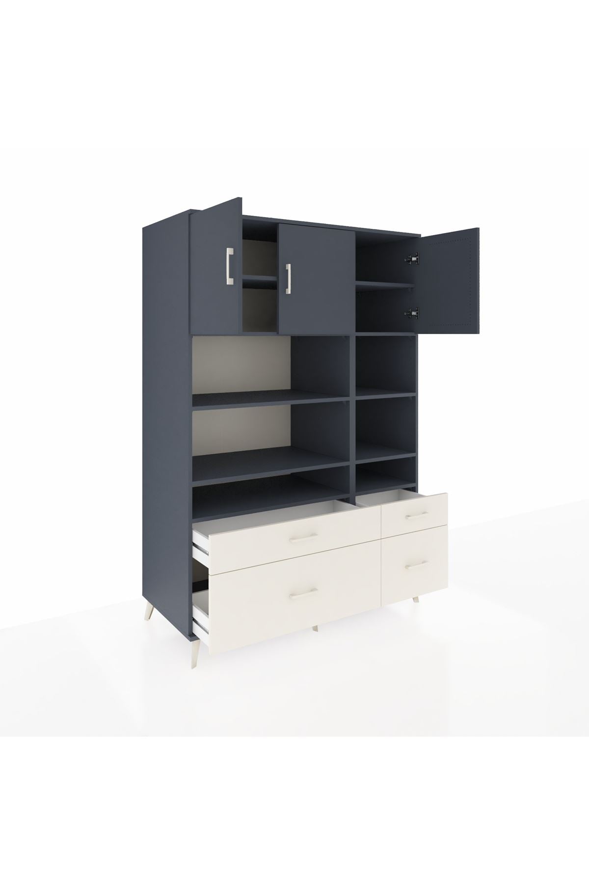 Kronos Dolap 10 Raflı 4 Çekmeceli 3 Kapaklı 132x59x195 Antrasit-Antrasit/Aytaşı