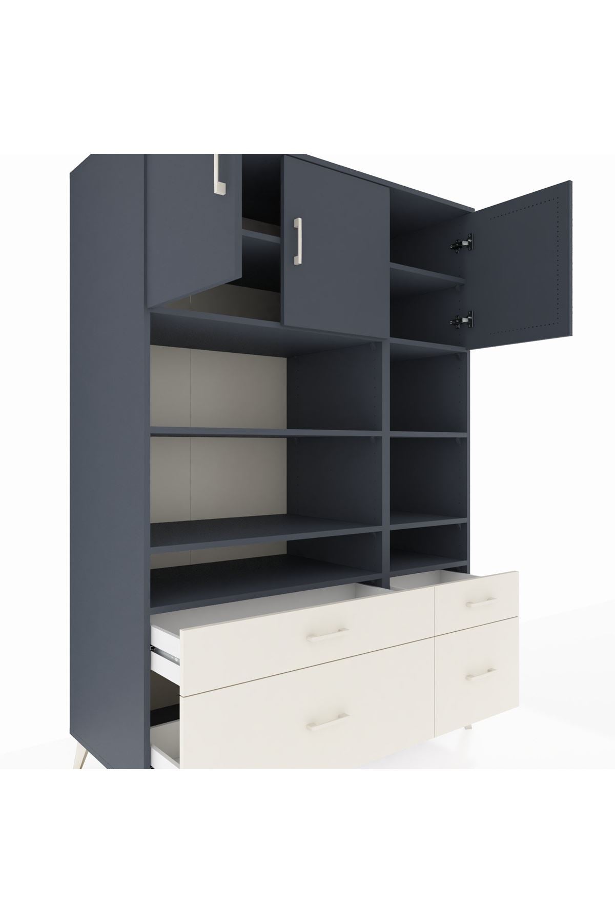 Kronos Dolap 10 Raflı 4 Çekmeceli 3 Kapaklı 132x59x195 Antrasit-Antrasit/Aytaşı