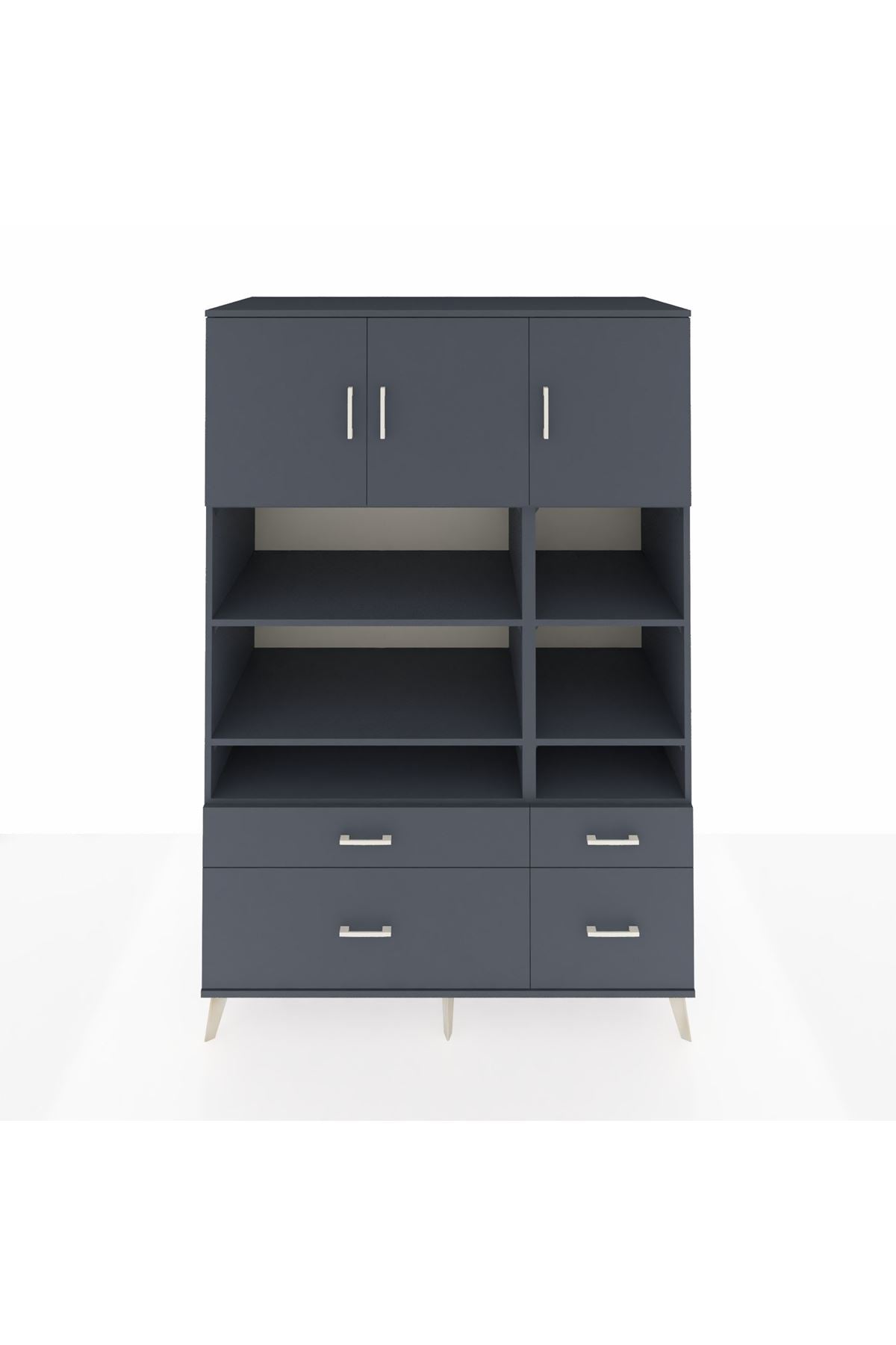 Kronos Dolap 10 Raflı 4 Çekmeceli 3 Kapaklı 132x59x195 Antrasit-Antrasit/Antrasit