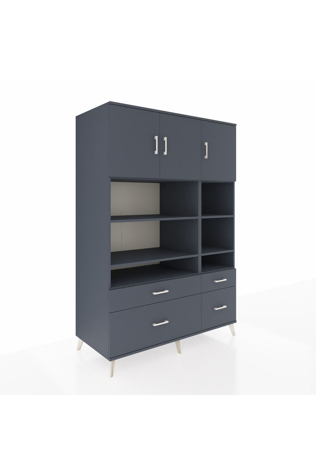 Kronos Dolap 10 Raflı 4 Çekmeceli 3 Kapaklı 132x59x195 Antrasit-Antrasit/Antrasit