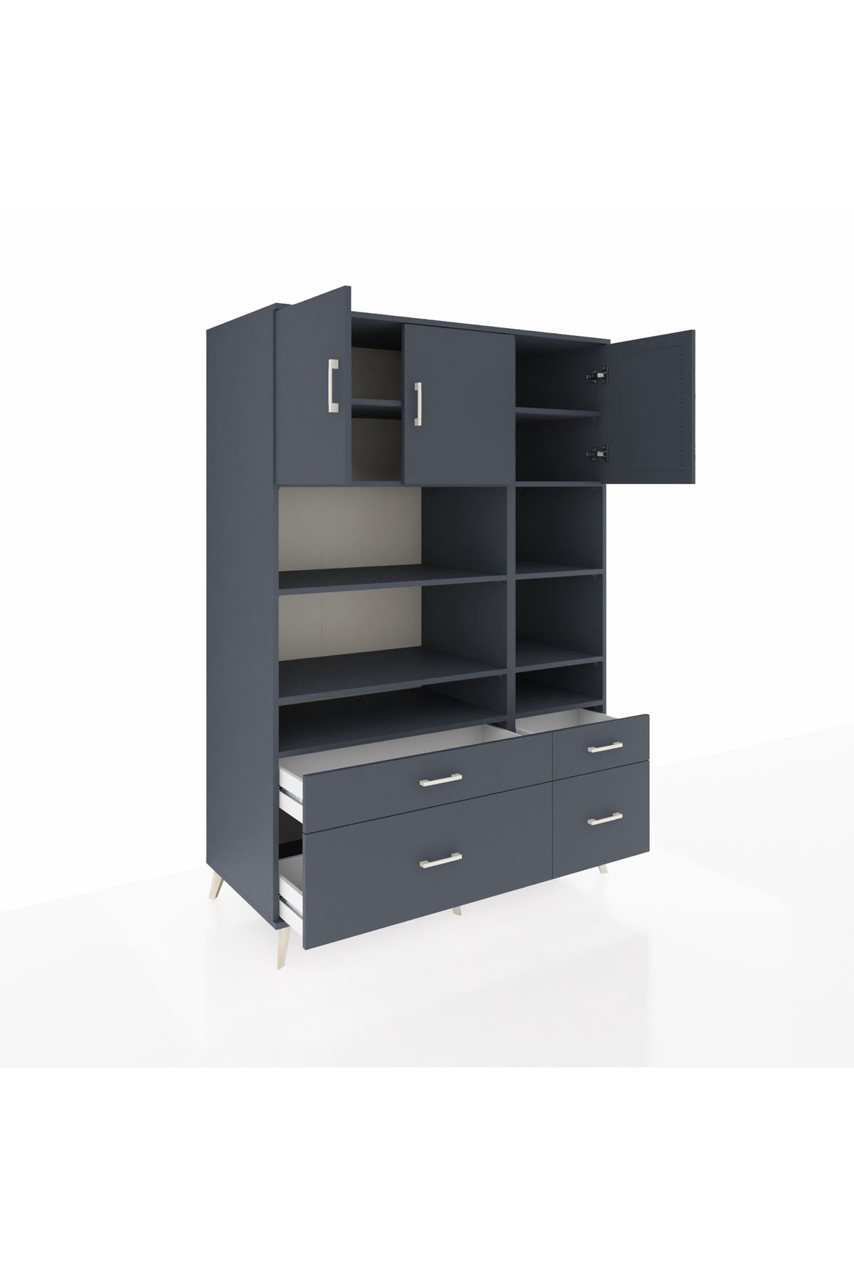 Kronos Dolap 10 Raflı 4 Çekmeceli 3 Kapaklı 132x59x195 Antrasit-Antrasit/Antrasit