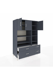 Kronos Dolap 10 Raflı 4 Çekmeceli 3 Kapaklı 132x59x195 Antrasit-Antrasit/Antrasit