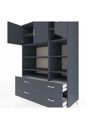 Kronos Dolap 10 Raflı 4 Çekmeceli 3 Kapaklı 132x59x195 Antrasit-Antrasit/Antrasit