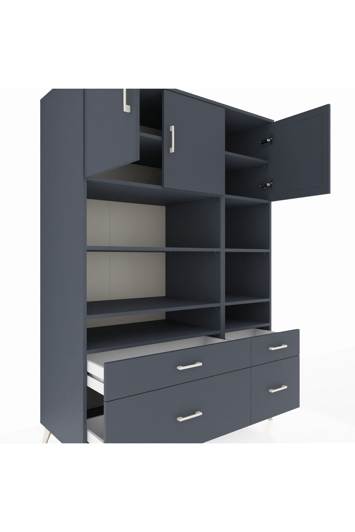 Kronos Dolap 10 Raflı 4 Çekmeceli 3 Kapaklı 132x59x195 Antrasit-Antrasit/Antrasit