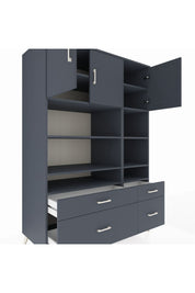 Kronos Dolap 10 Raflı 4 Çekmeceli 3 Kapaklı 132x59x195 Antrasit-Antrasit/Antrasit