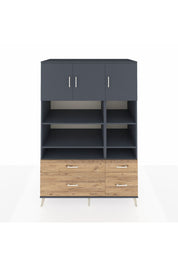Kronos Dolap 10 Raflı 4 Çekmeceli 3 Kapaklı 132x59x195 Antrasit-Antrasit/Çam