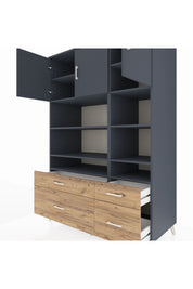 Kronos Dolap 10 Raflı 4 Çekmeceli 3 Kapaklı 132x59x195 Antrasit-Antrasit/Çam