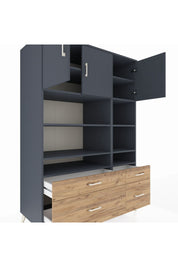 Kronos Dolap 10 Raflı 4 Çekmeceli 3 Kapaklı 132x59x195 Antrasit-Antrasit/Çam