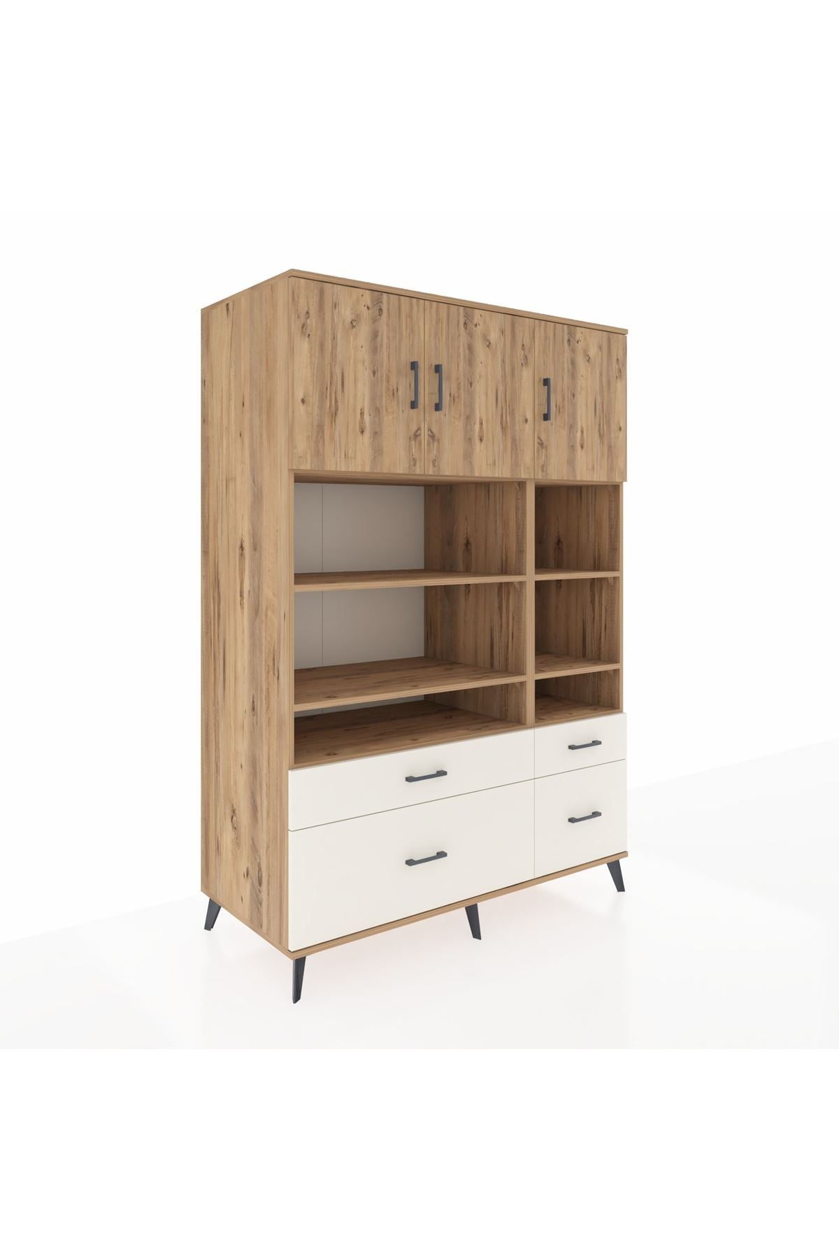 Kronos Dolap 10 Raflı 4 Çekmeceli 3 Kapaklı 132x59x195 Çam-Çam/Aytaşı