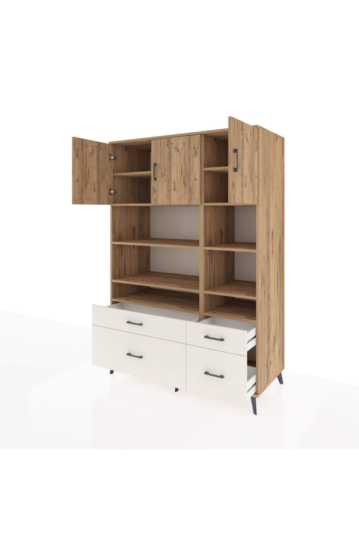 Kronos Dolap 10 Raflı 4 Çekmeceli 3 Kapaklı 132x59x195 Çam-Çam/Aytaşı