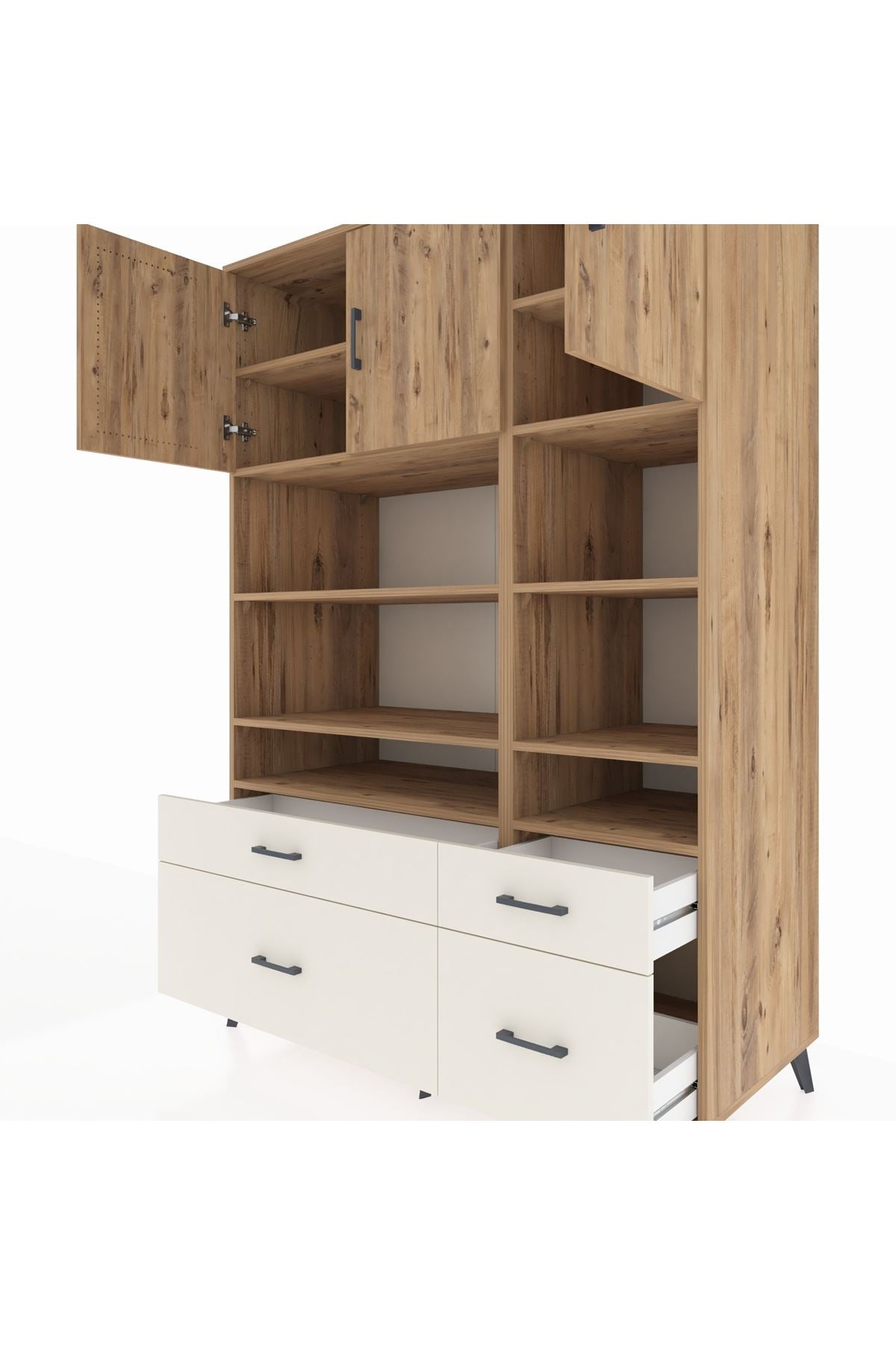 Kronos Dolap 10 Raflı 4 Çekmeceli 3 Kapaklı 132x59x195 Çam-Çam/Aytaşı