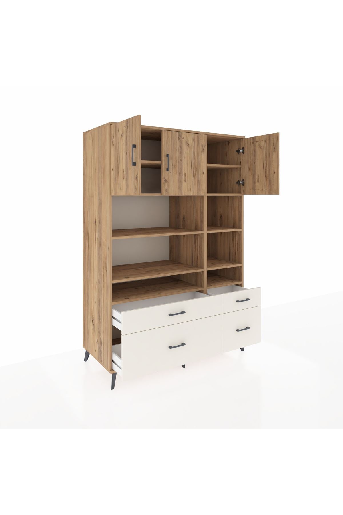 Kronos Dolap 10 Raflı 4 Çekmeceli 3 Kapaklı 132x59x195 Çam-Çam/Aytaşı