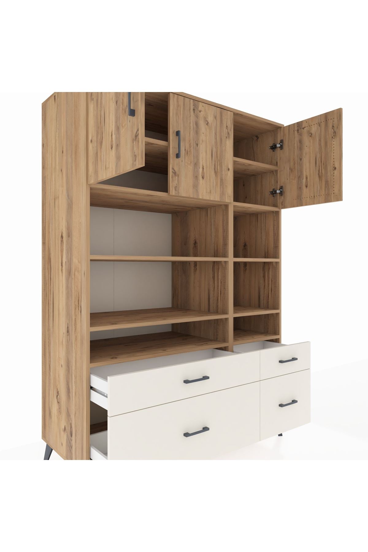 Kronos Dolap 10 Raflı 4 Çekmeceli 3 Kapaklı 132x59x195 Çam-Çam/Aytaşı