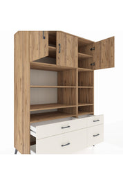 Kronos Dolap 10 Raflı 4 Çekmeceli 3 Kapaklı 132x59x195 Çam-Çam/Aytaşı