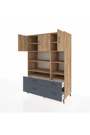 Kronos Dolap 10 Raflı 4 Çekmeceli 3 Kapaklı 132x59x195 Çam-Çam/Antrasit