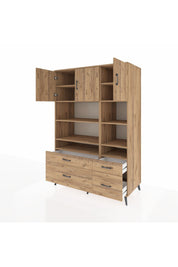 Kronos Dolap 10 Raflı 4 Çekmeceli 3 Kapaklı 132x59x195 Çam-Çam/Çam