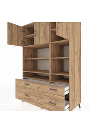 Kronos Dolap 10 Raflı 4 Çekmeceli 3 Kapaklı 132x59x195 Çam-Çam/Çam