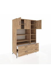 Kronos Dolap 10 Raflı 4 Çekmeceli 3 Kapaklı 132x59x195 Çam-Çam/Çam