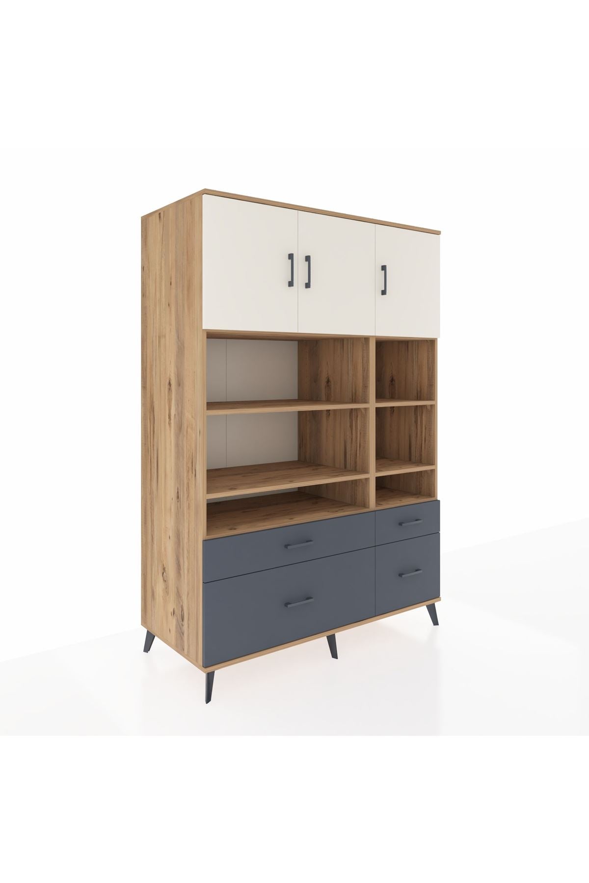 Kronos Dolap 10 Raflı 4 Çekmeceli 3 Kapaklı 132x59x195 Çam-Aytaşı/Antrasit