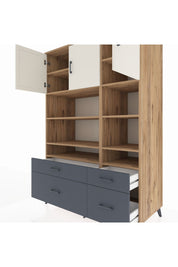 Kronos Dolap 10 Raflı 4 Çekmeceli 3 Kapaklı 132x59x195 Çam-Aytaşı/Antrasit