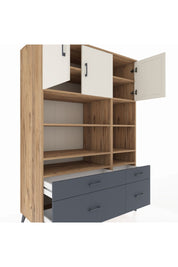 Kronos Dolap 10 Raflı 4 Çekmeceli 3 Kapaklı 132x59x195 Çam-Aytaşı/Antrasit