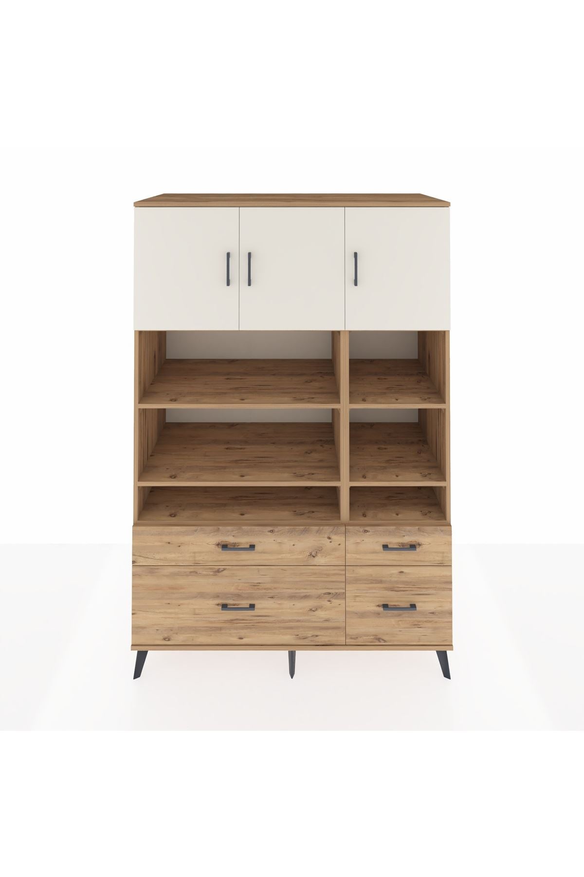 Kronos Dolap 10 Raflı 4 Çekmeceli 3 Kapaklı 132x59x195 Çam-Aytaşı/Çam