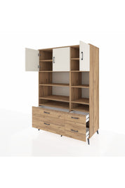 Kronos Dolap 10 Raflı 4 Çekmeceli 3 Kapaklı 132x59x195 Çam-Aytaşı/Çam