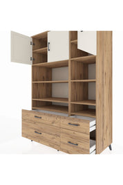 Kronos Dolap 10 Raflı 4 Çekmeceli 3 Kapaklı 132x59x195 Çam-Aytaşı/Çam