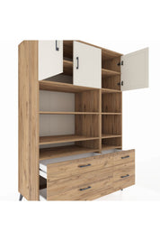 Kronos Dolap 10 Raflı 4 Çekmeceli 3 Kapaklı 132x59x195 Çam-Aytaşı/Çam