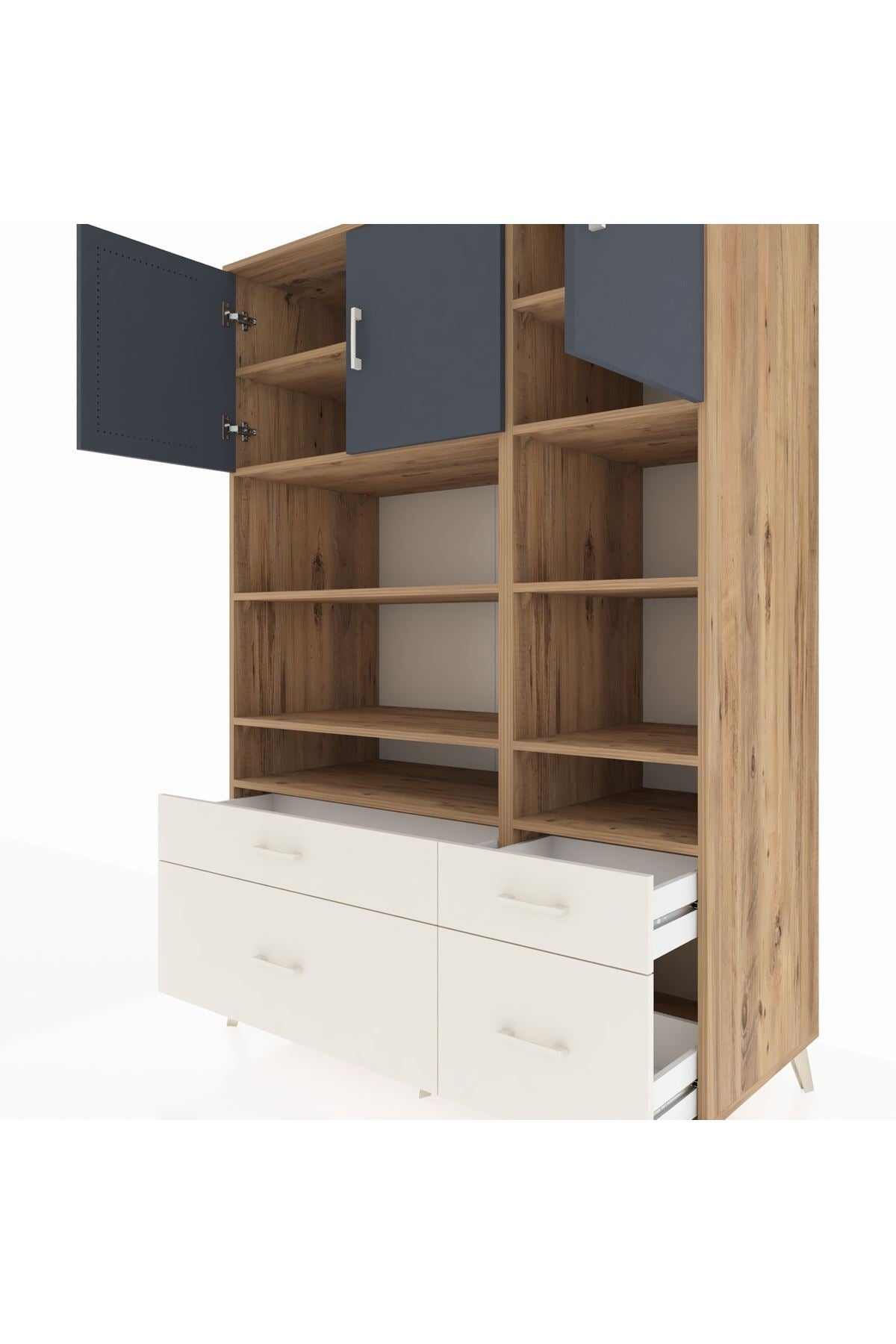 Kronos Dolap 10 Raflı 4 Çekmeceli 3 Kapaklı 132x59x195 Çam-Antrasit/Aytaşı