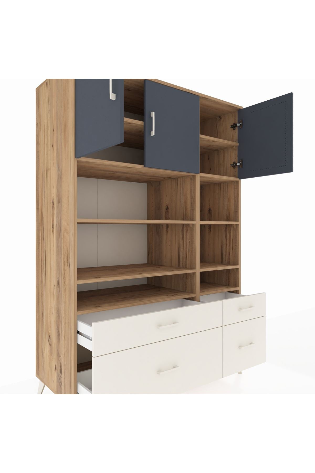 Kronos Dolap 10 Raflı 4 Çekmeceli 3 Kapaklı 132x59x195 Çam-Antrasit/Aytaşı