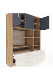 Kronos Dolap 10 Raflı 4 Çekmeceli 3 Kapaklı 132x59x195 Çam-Antrasit/Aytaşı