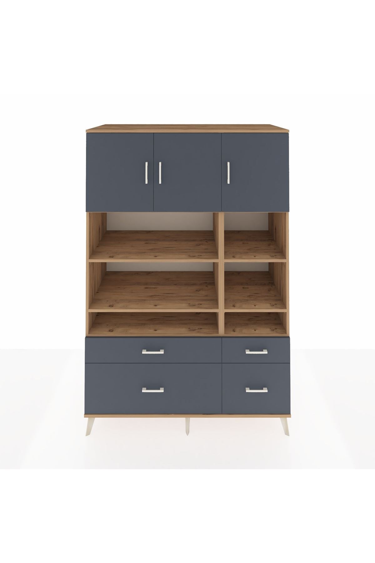 Kronos Dolap 10 Raflı 4 Çekmeceli 3 Kapaklı 132x59x195 Çam-Antrasit/Antrasit