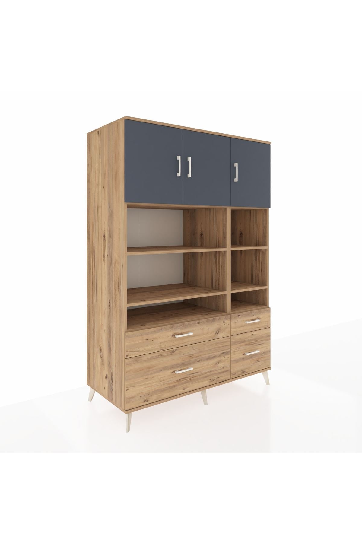 Kronos Dolap 10 Raflı 4 Çekmeceli 3 Kapaklı 132x59x195 Çam-Antrasit/Çam