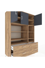 Kronos Dolap 10 Raflı 4 Çekmeceli 3 Kapaklı 132x59x195 Çam-Antrasit/Çam