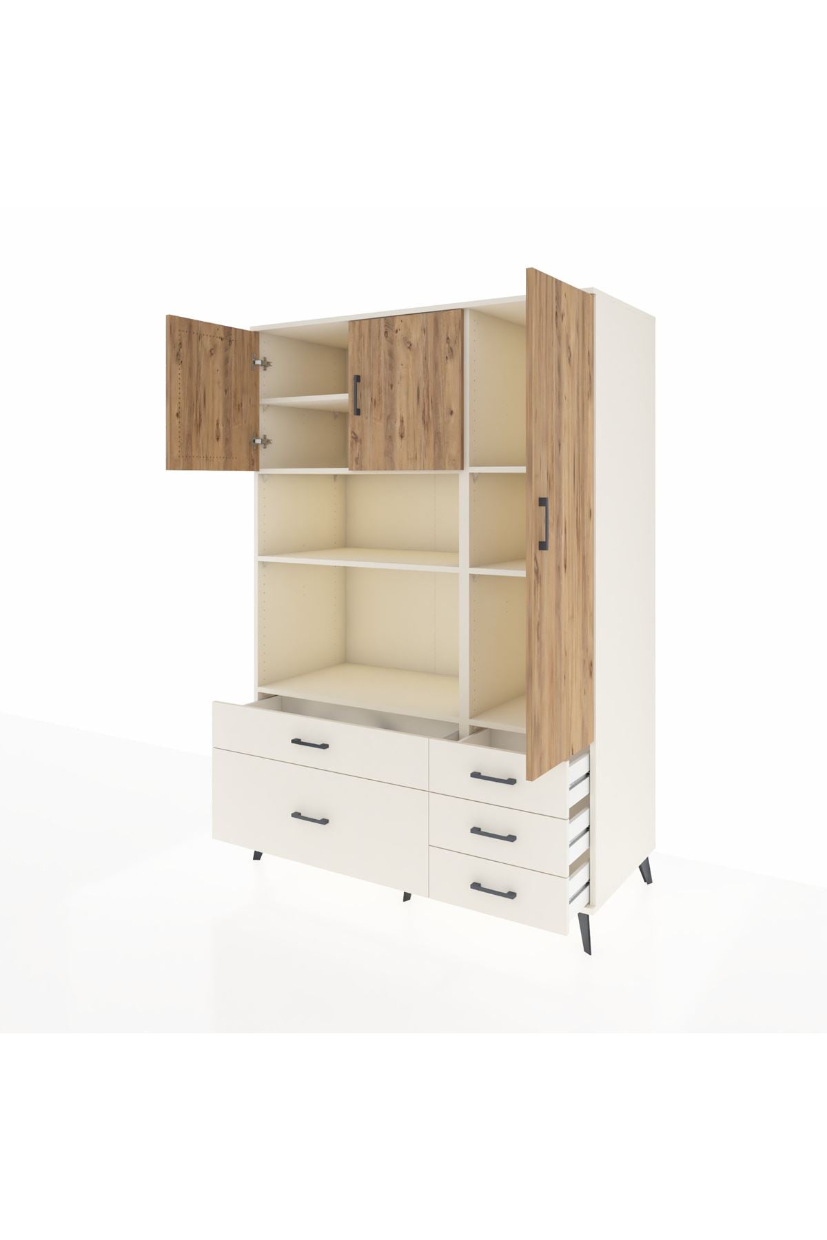 Kronos Dolap 7 Raflı 5 Çekmeceli 3 Kapaklı 132x59x195 Aytaşı-Çam/Aytaşı