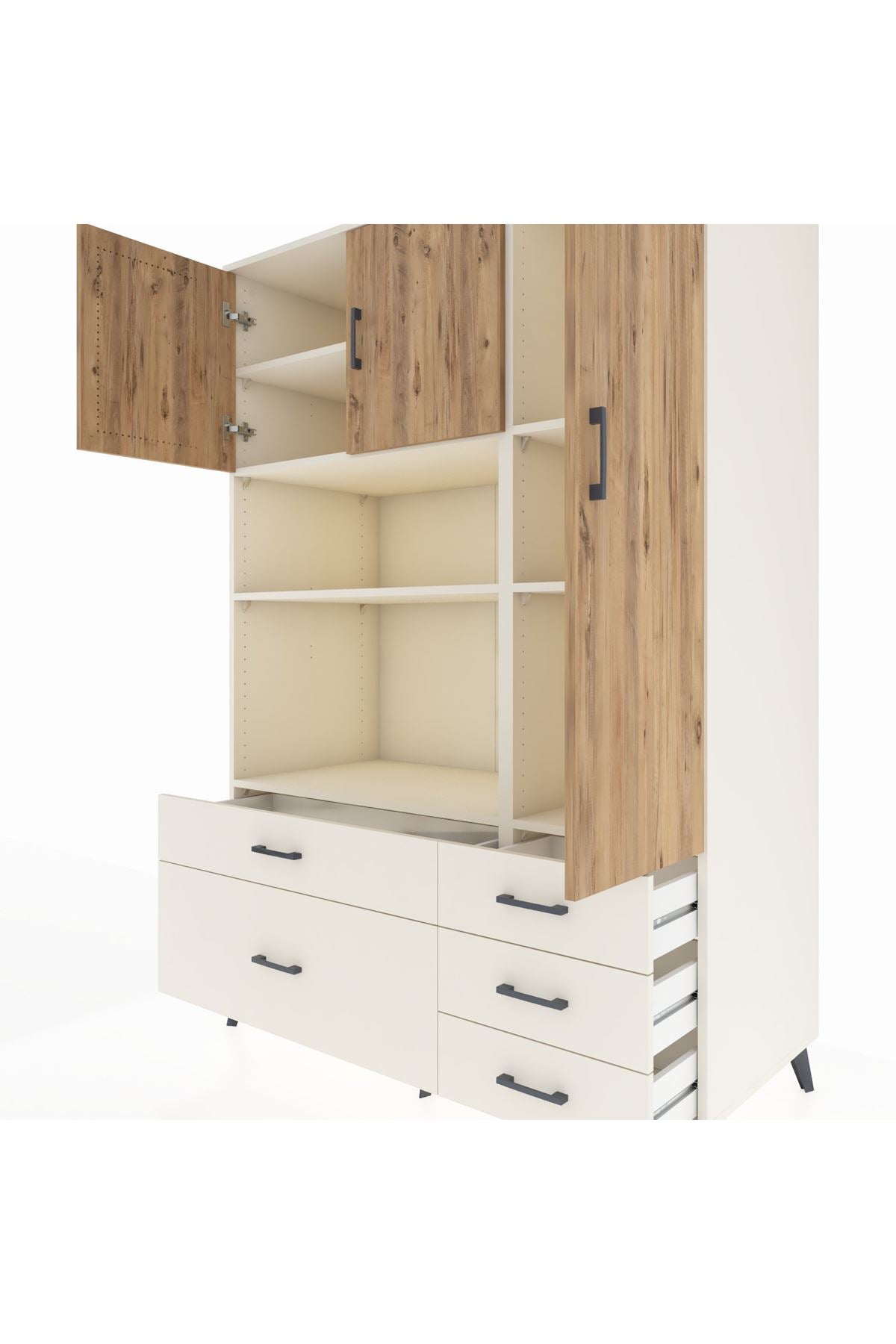 Kronos Dolap 7 Raflı 5 Çekmeceli 3 Kapaklı 132x59x195 Aytaşı-Çam/Aytaşı