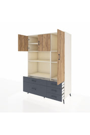 Kronos Dolap 7 Raflı 5 Çekmeceli 3 Kapaklı 132x59x195 Aytaşı-Çam/Antrasit