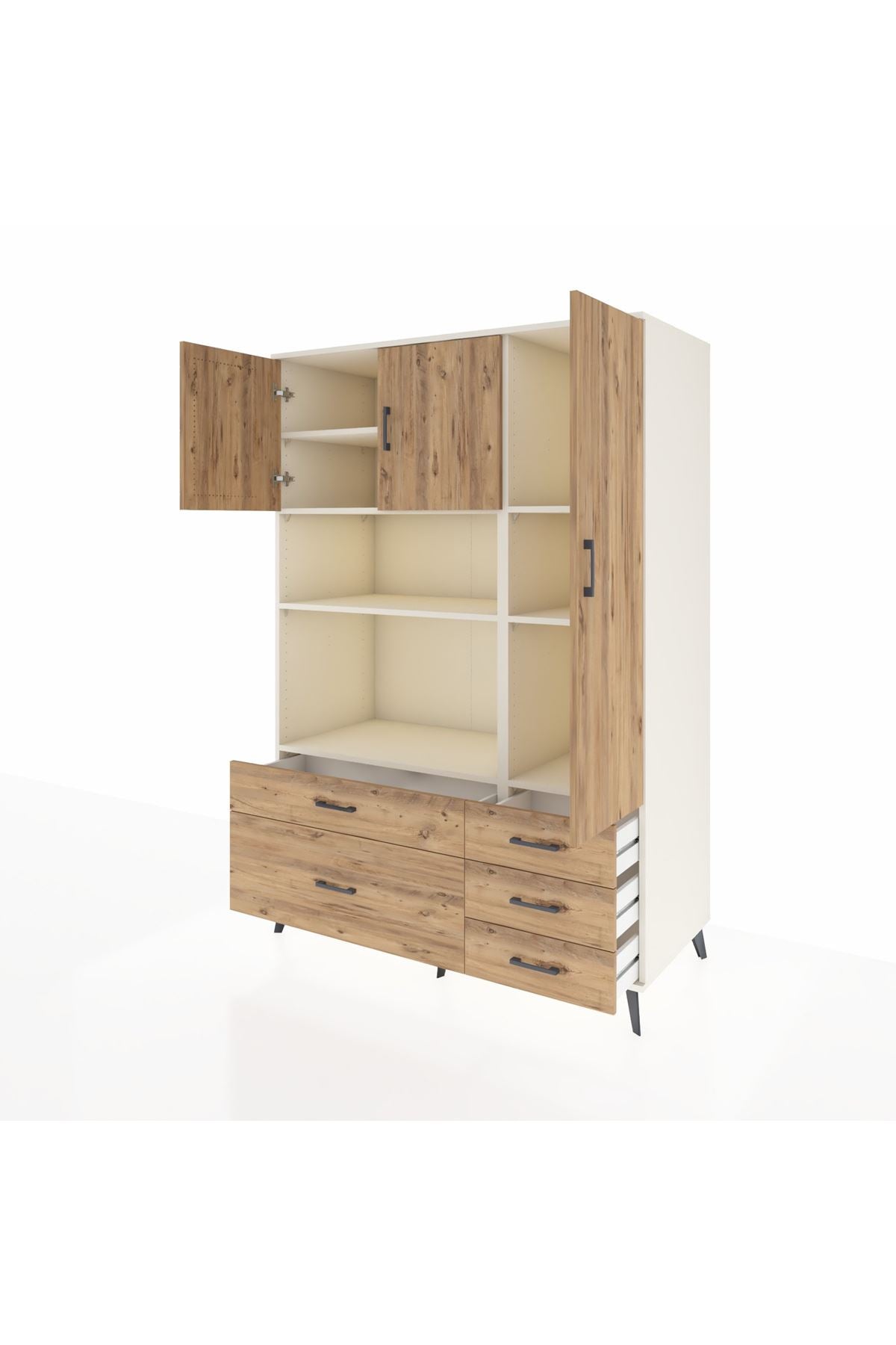 Kronos Dolap 7 Raflı 5 Çekmeceli 3 Kapaklı 132x59x195 Aytaşı-Çam/Çam