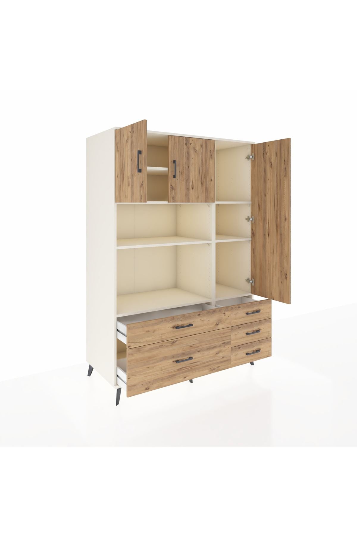 Kronos Dolap 7 Raflı 5 Çekmeceli 3 Kapaklı 132x59x195 Aytaşı-Çam/Çam