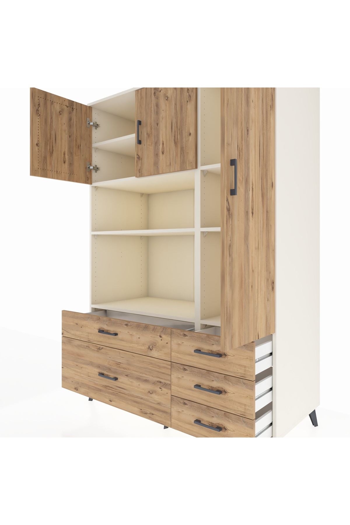 Kronos Dolap 7 Raflı 5 Çekmeceli 3 Kapaklı 132x59x195 Aytaşı-Çam/Çam